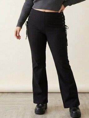 Heart Moon Star Black Lace-Up Flare Pants